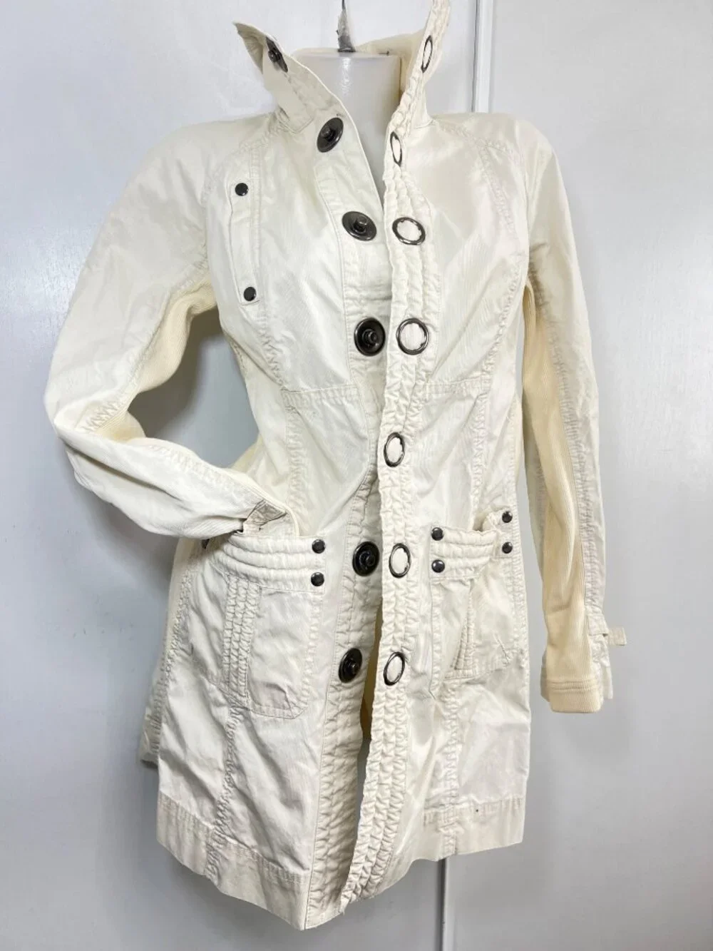 Free People Ivory Button-Up Long Cotton Jacket Womens Size Small